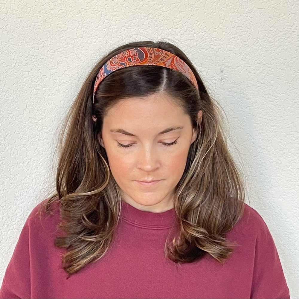 NWOT J. Crew orange and blue satin brocade paisley headband